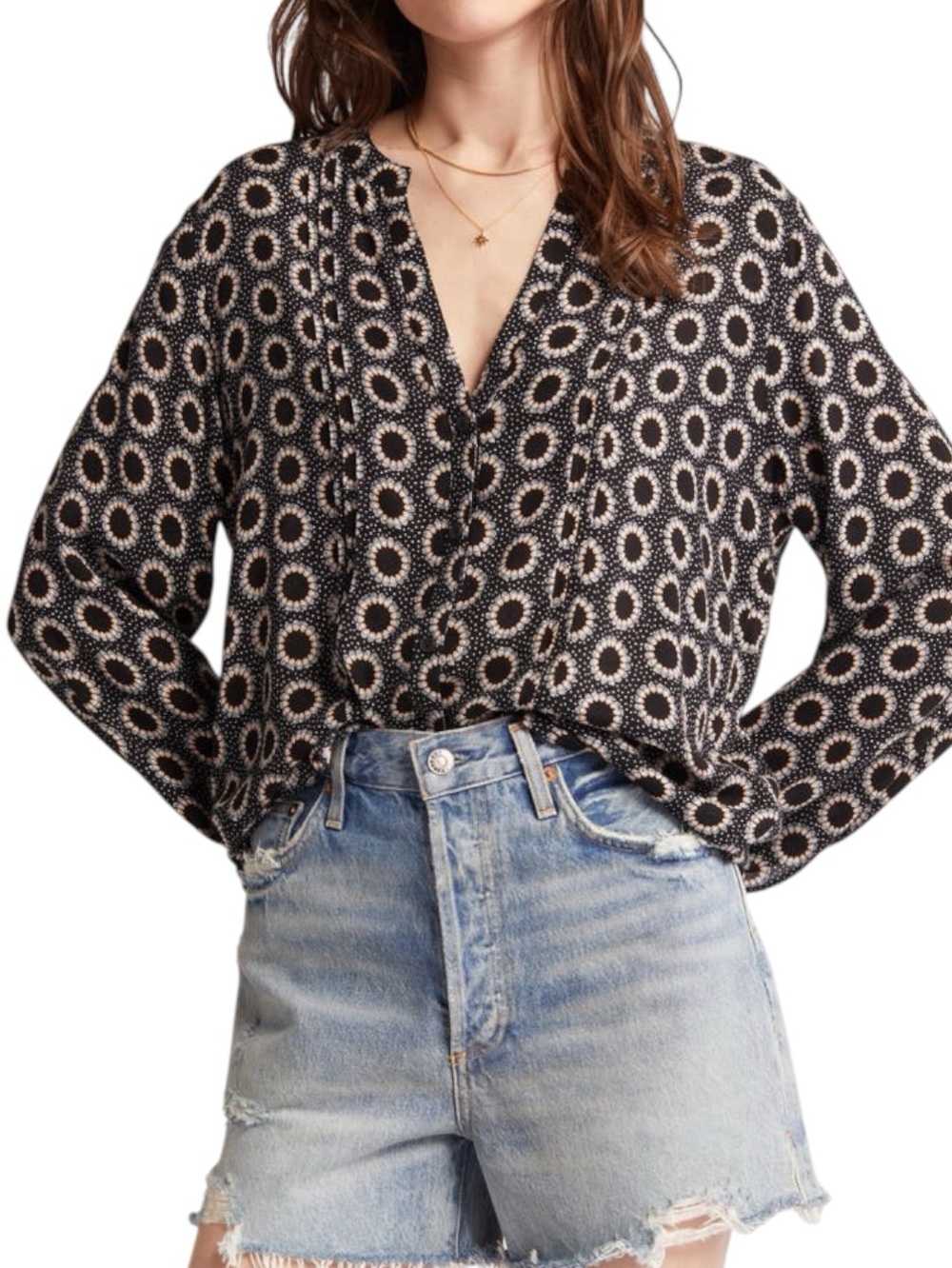 Treasure & Bond Pleated Long Sleeve Peasant Blouse Size XS